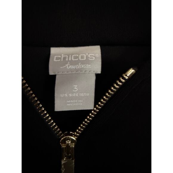 Chico’s Travelers Black Zip Jacket Size 3 silver Hardware Soft Stretch Classic - Picture 3 of 7